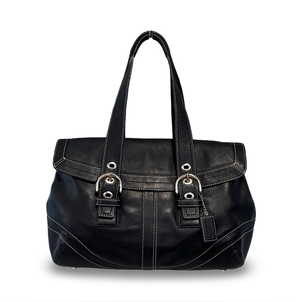 Coach Vintage Soho Black Leather Buckle Flap Satchel Shoulder Bag